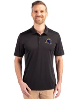 Los Angeles Rams NFL Helmet Cutter & Buck Prospect Recycled Featherlight Stretch Mens Polo Black Front