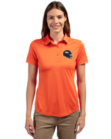 Denver Broncos NFL Helmet Cutter & Buck Prospect Eco Textured Stretch Recycled Womens Short Sleeve Polo College Orange Front