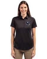 New York Giants NFL Helmet Cutter & Buck Prospect Eco Textured Stretch Recycled Womens Short Sleeve Polo Black Front