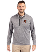Cincinnati Bengals NFL Helmet Cutter & Buck Stealth Heathered Quarter Zip Mens Pullover Elemental Grey Front