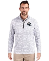 Denver Broncos NFL Helmet Cutter & Buck Traverse Recycled Smooth Stretch Mens Camo Quarter Zip Pullover Charcoal Front