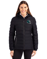 Philadelphia Eagles NFL Helmet Cutter & Buck Mission Ridge Repreve® Recycled Insulated Puffer Womens Full Zip Jacket Black Front