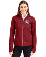 Buffalo Bills NFL Helmet Cutter & Buck Mainsail Sweater-Knit Womens Full Zip Jacket Cardinal Red Heather Front