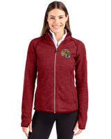 San Francisco 49ers NFL Helmet Cutter & Buck Mainsail Sweater-Knit Womens Full Zip Jacket Cardinal Red Heather Front