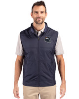Denver Broncos NFL Helmet Cutter & Buck Stealth Hybrid Quilted Mens Windbreaker Vest Liberty Navy Front