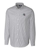 New England Patriots NFL Helmet Cutter & Buck Stretch Oxford Stripe Mens Big and Tall Long Sleeve Dress Shirt Charcoal Mannequin