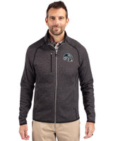 Carolina Panthers NFL Helmet Cutter & Buck Mainsail Sweater-Knit Mens Full Zip Jacket Charcoal Heather Front