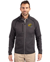 Green Bay Packers NFL Helmet Cutter & Buck Mainsail Sweater-Knit Mens Big and Tall Full Zip Jacket Charcoal Heather Front