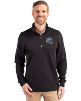 Detroit Lions NFL Helmet Cutter & Buck Traverse Stretch Eco Quarter Zip Mens Pullover Black Front