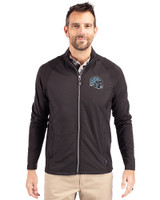 Detroit Lions NFL Helmet Cutter & Buck Adapt Eco Knit Hybrid Recycled Mens Full Zip Jacket Black Front