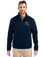 Denver Broncos NFL Helmet Cutter & Buck Cascade Eco Fleece Mens Quarter Zip Jacket Navy Blue Front