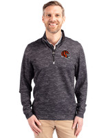Cincinnati Bengals NFL Helmet Cutter & Buck Traverse Stretch Eco Camo Print Quarter Zip Mens Big and Tall Pullover Black Front