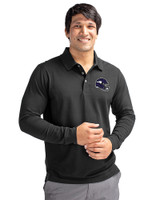 Minnesota Vikings NFL Helmet Cutter & Buck Advantage Eco Tri-Blend Pique Mens Long Sleeve Polo Black Front