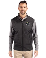 Jacksonville Jaguars NFL Helmet Cutter & Buck Stealth Hybrid Quilted Mens Full Zip Windbreaker Jacket Black Front