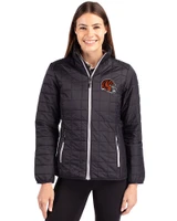 Cincinnati Bengals NFL Helmet Cutter & Buck Rainier Recycled Insulated Puffer Womens Full Zip Jacket Black Front
