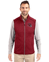 Kansas City Chiefs NFL Helmet Cutter & Buck Mainsail Sweater-Knit Mens Full Zip Vest Cardinal Red Heather Front