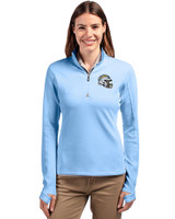 Los Angeles Chargers NFL Helmet Cutter & Buck Traverse Stretch Eco Quarter Zip Womens Pullover Atlas Light Blue Front