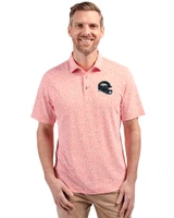 Denver Broncos NFL Helmet Cutter & Buck Virtue Recycled Botanical Print Featherlight Pique Mens  Polo College Orange Front