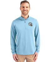 Los Angeles Chargers NFL Helmet Cutter & Buck Virtue Eco Pique Recycled Quarter Zip Mens Pullover Atlas Light Blue Front