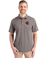 Kansas City Chiefs NFL Helmet Cutter & Buck Virtue Eco Pique Stripe Recycled Mens Polo Black Front