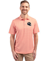 Denver Broncos NFL Helmet Cutter & Buck Virtue Recycled Stripe Featherlight Pique Mens Polo College Orange Front