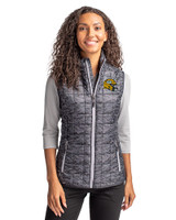 Green Bay Packers NFL Helmet Cutter & Buck Rainier PrimaLoft® Womens Eco Insulated Full Zip Printed Puffer Vest Black Front