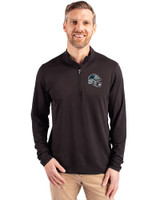 Carolina Panthers NFL Helmet Cutter & Buck Virtue Eco Pique Recycled Quarter Zip Mens Big & Tall Pullover Black Front