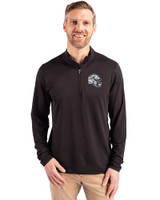 Miami Dolphins NFL Helmet Cutter & Buck Virtue Recycled Featherlight Pique Mens Big & Tall Quarter Zip Pullover Black Front