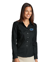 Florida Gators Cutter & Buck Epic Easy Care Fine Twill Womens Long Sleeve Dress Shirt Black Front