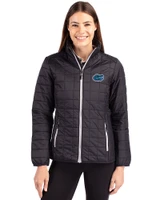 Florida Gators Cutter & Buck Rainier Recycled Insulated Puffer Womens Full Zip Jacket Black Front