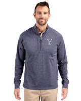 Yale Bulldogs Cutter & Buck Adapt Eco Knit Heather Mens Big & Tall Quarter Zip Pullover Navy Blue Heather Front