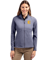 ETSU Buccaneers Cutter & Buck Adapt Recycled Soft Knit Stretch Womens Heathered Full Zip Jacket Navy Blue Heather Front