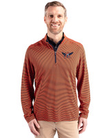 Auburn Tigers College Vault Cutter & Buck Virtue Recycled Micro Stripe Featherlight Pique Mens Quarter Zip Pullover College Orange/Navy Blue Front