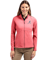 Atlanta Braves Stars & Stripes Cutter & Buck Adapt Eco Knit Heather Recycled Womens Full Zip Cardinal Red Heather Front