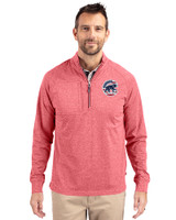 Chicago Cubs Stars & Stripes Cutter & Buck Adapt Recycled Soft Knit Stretch Mens Heathered Quarter Zip Pullover  Cardinal Red Heather Front
