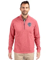 Milwaukee Brewers Stars & Stripes Cutter & Buck Adapt Recycled Soft Knit Stretch Mens Heathered Quarter Zip Pullover  Cardinal Red Heather Front