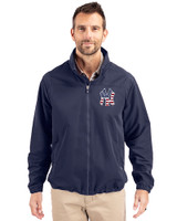 New York Yankees Stars & Stripes Cutter & Buck Charter Recycled Packable Mens Big & Tall Full Zip Jacket Navy Blue Front