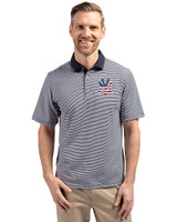New York Yankees Stars & Stripes Cutter & Buck Virtue Eco Pique Micro Stripe Recycled Mens Polo Navy Blue/White Front