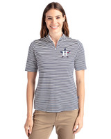 Houston Astros Stars & Stripes Cutter & Buck Virtue Eco Pique Stripe Recycled Womens Top Navy Blue Front