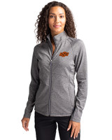 Oklahoma State Cowboys Cutter & Buck Adapt Eco Knit Heather Recycled Womens Full Zip Black Heather Front
