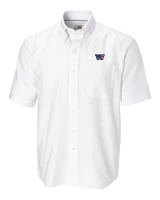 Washington Commanders Americana Cutter & Buck Epic Easy Care Nailshead Mens Big and Tall Short Sleeve Dress Shirt White Mannequin