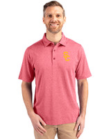 USC Trojans Cutter & Buck Forge Heathered Stretch Mens Polo Cardinal Red Heather Front