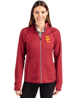 USC Trojans Cutter & Buck Mainsail Sweater-Knit Womens Full Zip Hooded Jacket Cardinal Red Heather Front