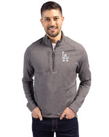 Los Angeles Dodgers Cutter & Buck Adapt Eco Knit Heather Mens Quarter Zip Pullover Black Heather Front