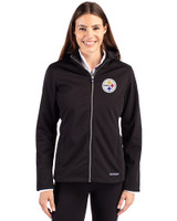 Pittsburgh Steelers Cutter & Buck Evoke Recycled Honeycomb Fleece Womens Full Zip Jacket Black Front