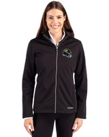 Jacksonville Jaguars NFL Helmet Cutter & Buck Evoke Softshell Recycled Full Zip Womens Jacket Black Front