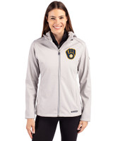 Milwaukee Brewers Cutter & Buck Evoke Softshell Recycled Full Zip Womens Jacket CONCRETE Front