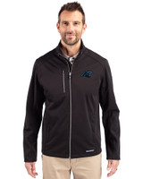 Carolina Panthers Cutter & Buck Evoke Softshell Recycled Full Zip Mens Jacket Black Front