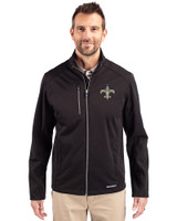 New Orleans Saints Cutter & Buck Evoke Softshell Recycled Full Zip Mens Jacket Black Front