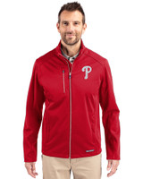 Philadelphia Phillies Cutter & Buck Evoke Softshell Recycled Full Zip Mens Jacket Cardinal Red Front